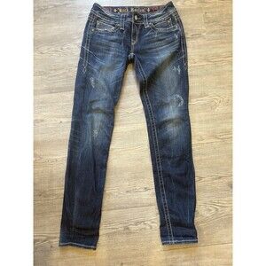 Rock Revival Dark Jeans Noelle Distressed Boot Womens 30 Rhinestones Embellished